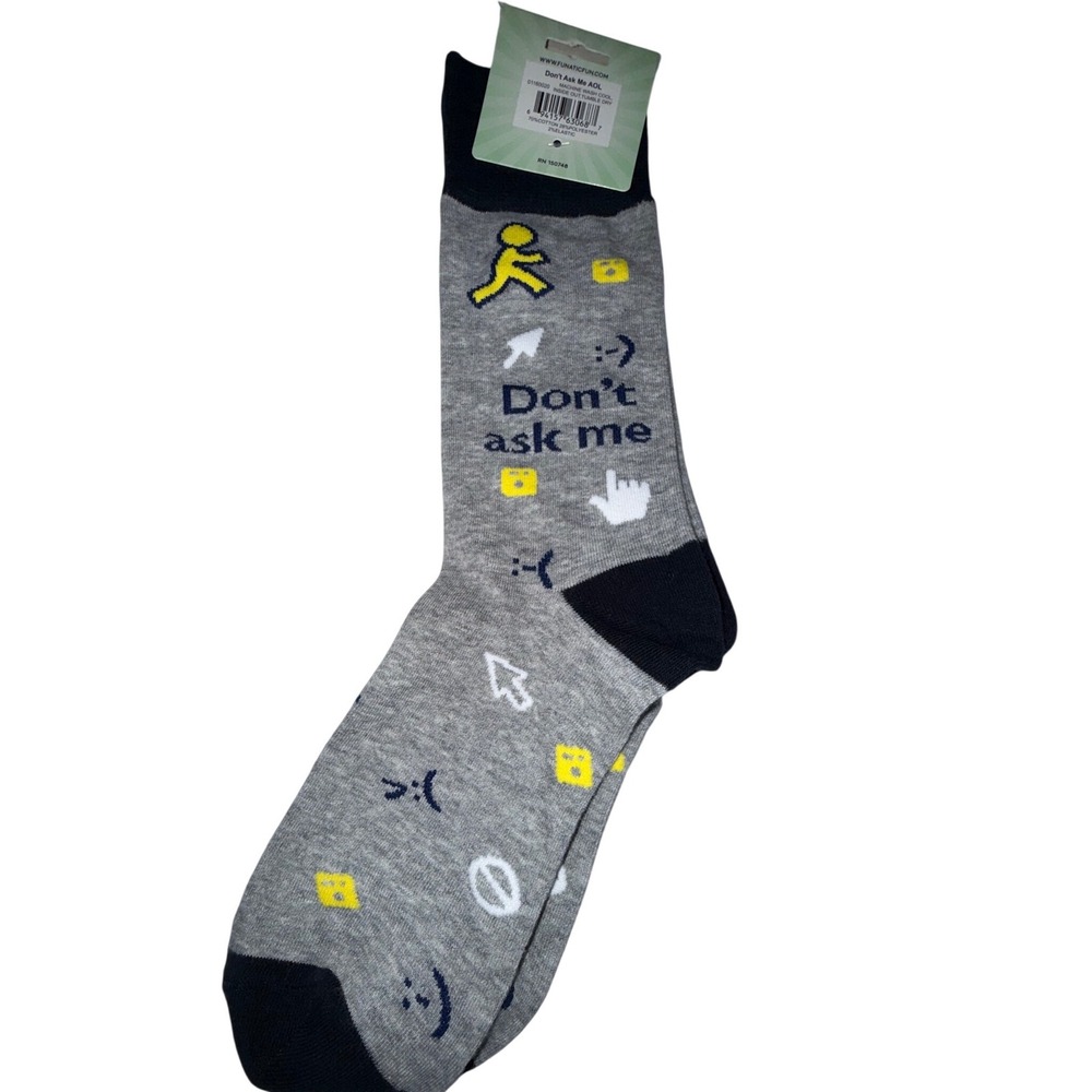 Funatic Dont Ask Me I Still Use AOL Socks Gray Retro 90s Tech Novelty Crew